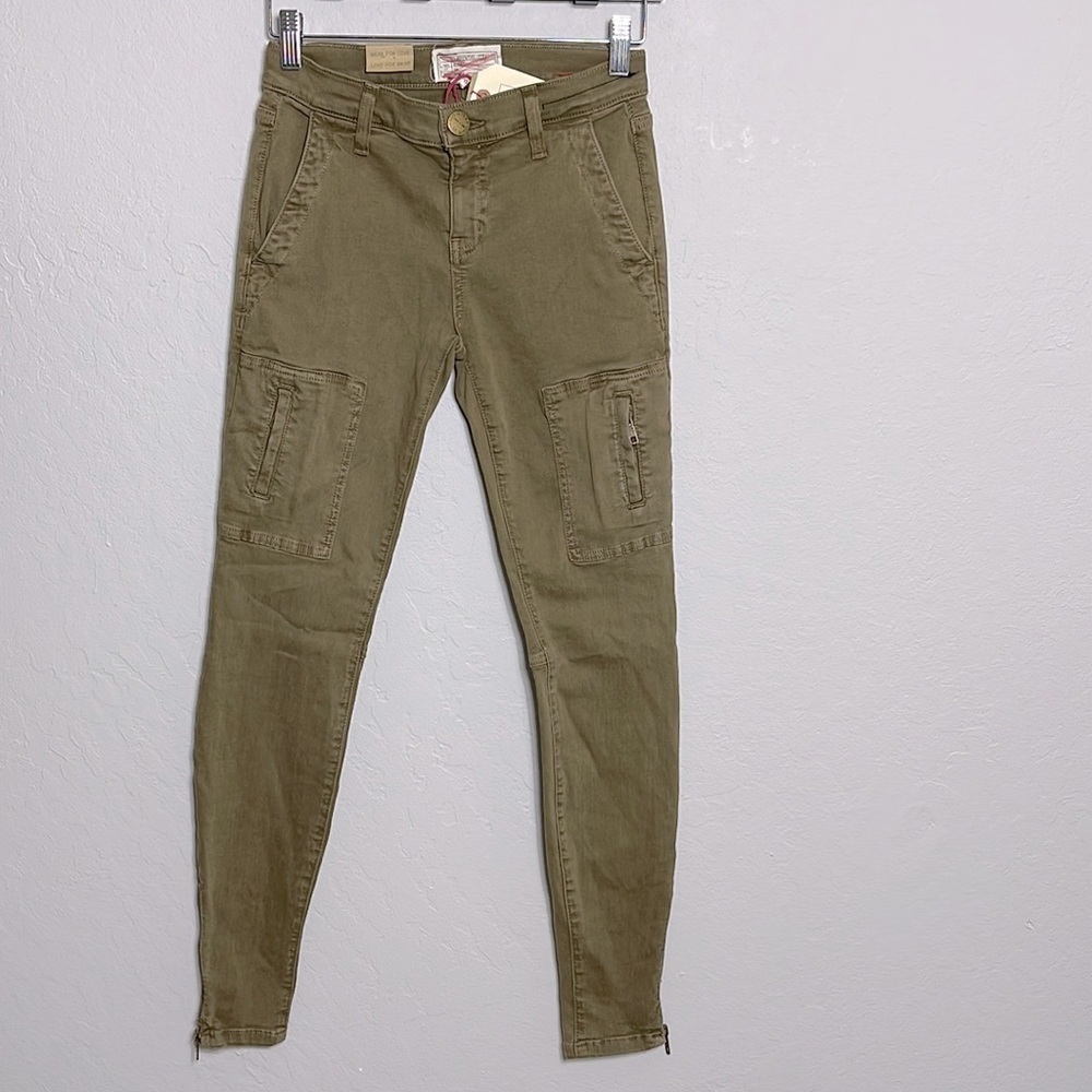 Current/Elliott Flat Pocket Cargo Pants 26 Vintage Army Green Skinny Zip Ankle - Picture 2 of 14